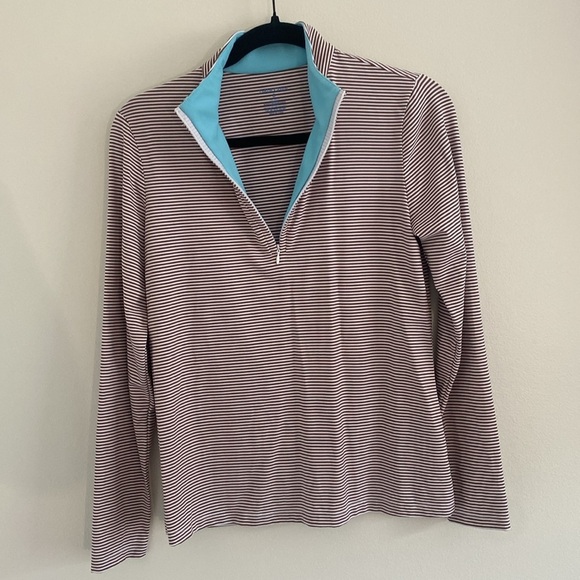J.McLaughlin Ace Knit Stripe Print Quarter Zip Mock Neck Long Sleeve Pullover SM - Picture 4 of 7